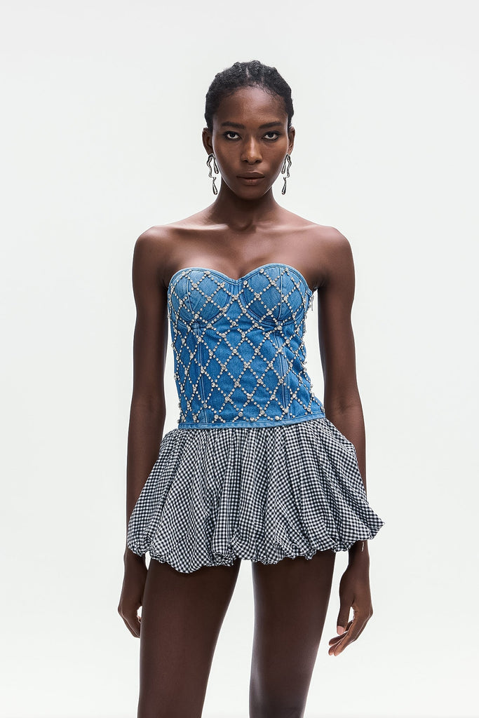 Shop  beautiful dress - Perfect for special occasions | Boipelo Crystal Embellished Strapless Denim Top
