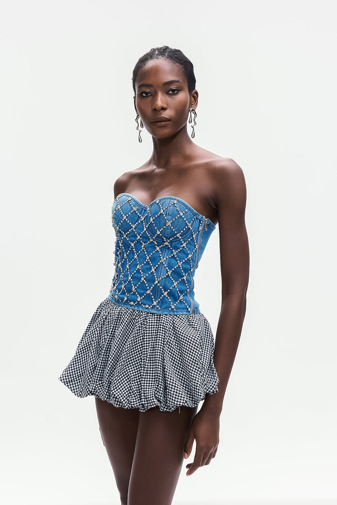 Stylish beautiful dress | Boipelo Crystal Embellished Strapless Denim Top - Ideal for special occasions