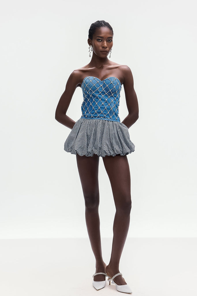Stylish beautiful dress | Boipelo Crystal Embellished Strapless Denim Top - Ideal for special occasions