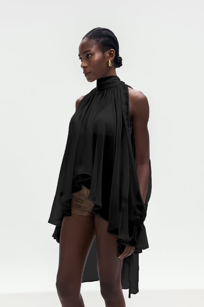 Bojidar Asymmetric Cutout Top In Black - Stylish black dress for special occasions | Buy Online