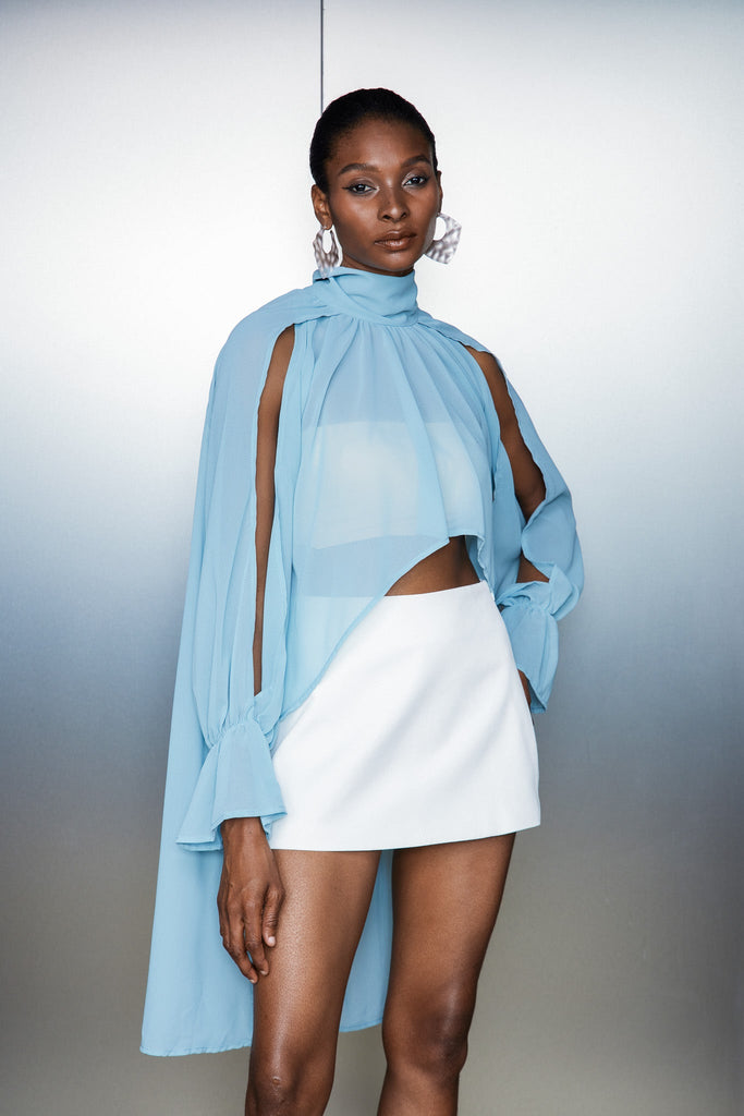 Bojidar Asymmetric Cutout Top In Blue - Stylish blue dress for special occasions | Buy Online