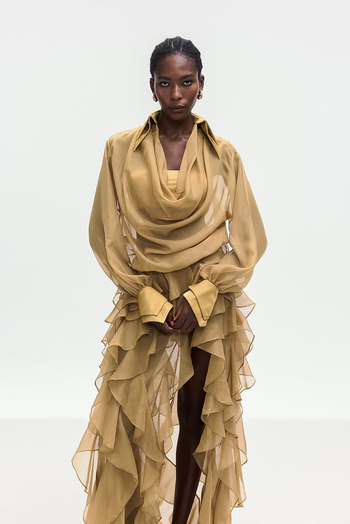 Bolat Ruffle Asymmetric Split Maxi Dress - Stylish beautiful dress for special occasions | Buy Online