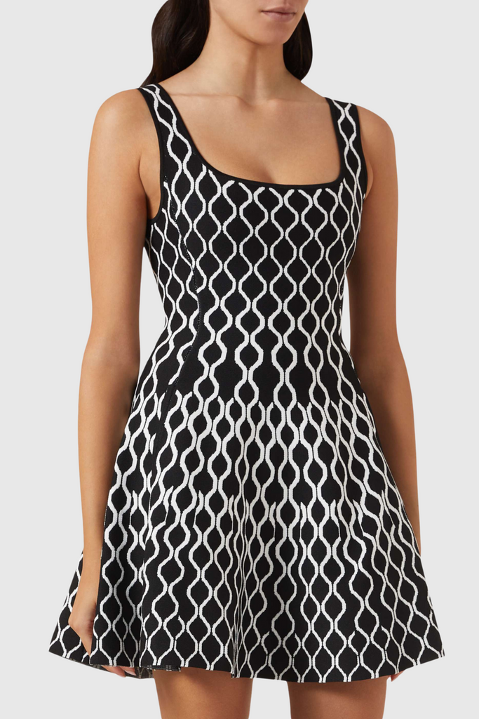 Stylish red dress | Bolboli Jacquard Knit Flared Mini Dress - Ideal for special occasions