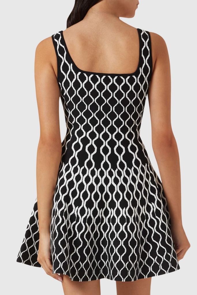 Stylish red dress | Bolboli Jacquard Knit Flared Mini Dress - Ideal for special occasions