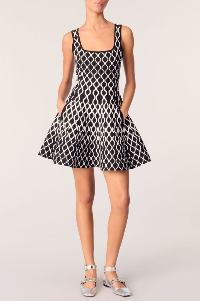 Stylish red dress | Bolboli Jacquard Knit Flared Mini Dress - Ideal for special occasions