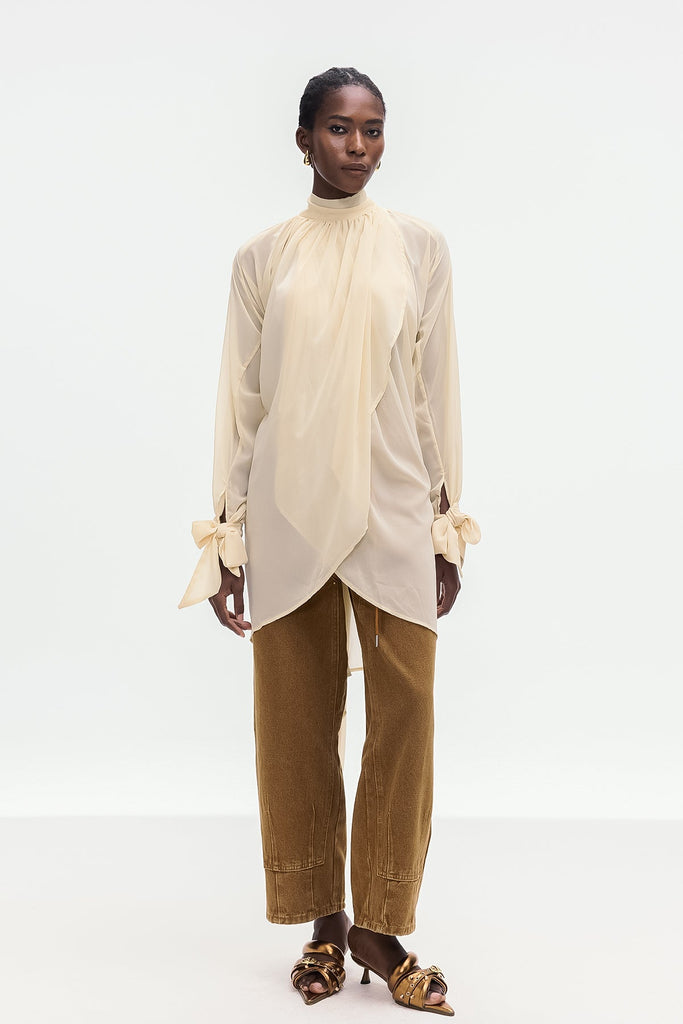 Shop  beautiful dress - Perfect for special occasions | Bolormaa Lace Up Asymmetric Shirt In Apricot