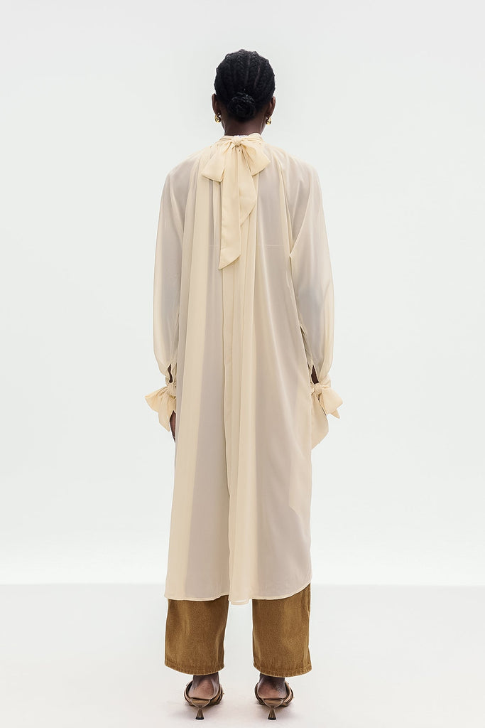 Bolormaa Lace Up Asymmetric Shirt In Apricot - Stylish beautiful dress for special occasions | Buy Online