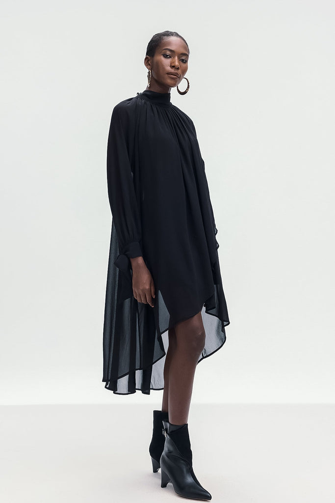 Bolormaa Lace Up Asymmetric Shirt In Black - Stylish black dress for special occasions | Buy Online