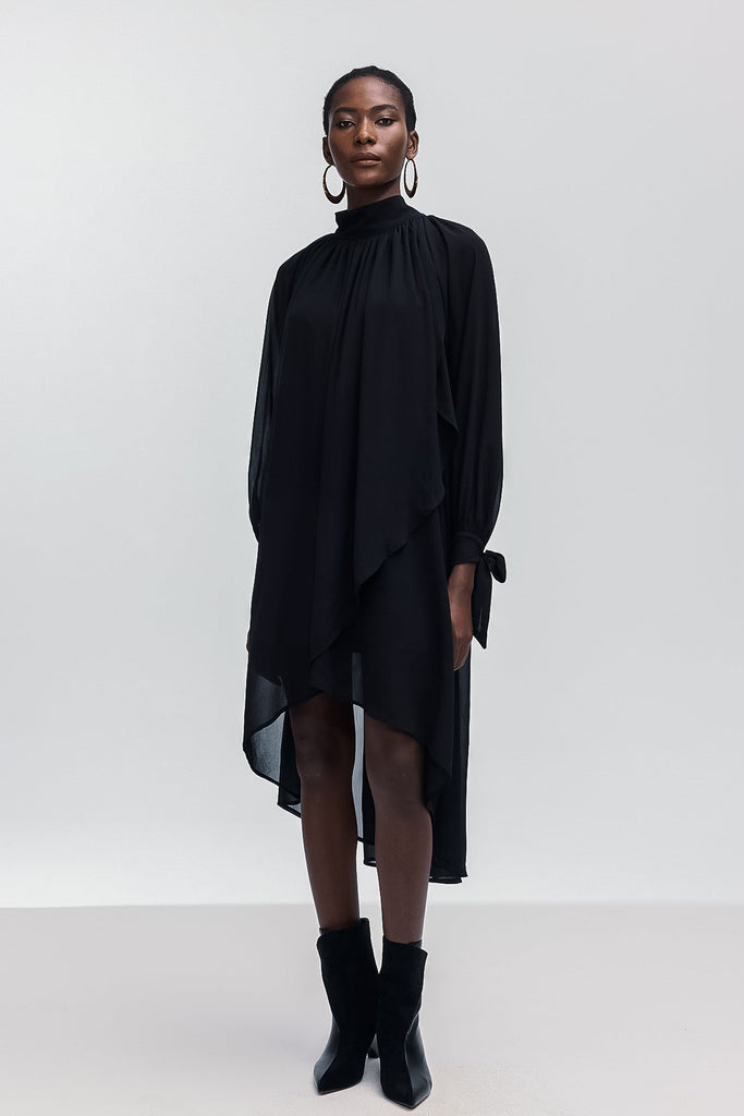 Shop  black dress - Perfect for special occasions | Bolormaa Lace Up Asymmetric Shirt In Black