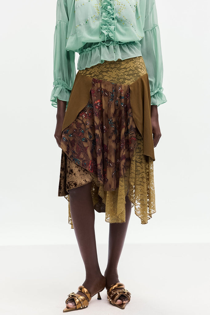 Bolortuyaa Lace Patchwork Midi Skirt - Stylish beautiful midi for special occasions | Buy Online