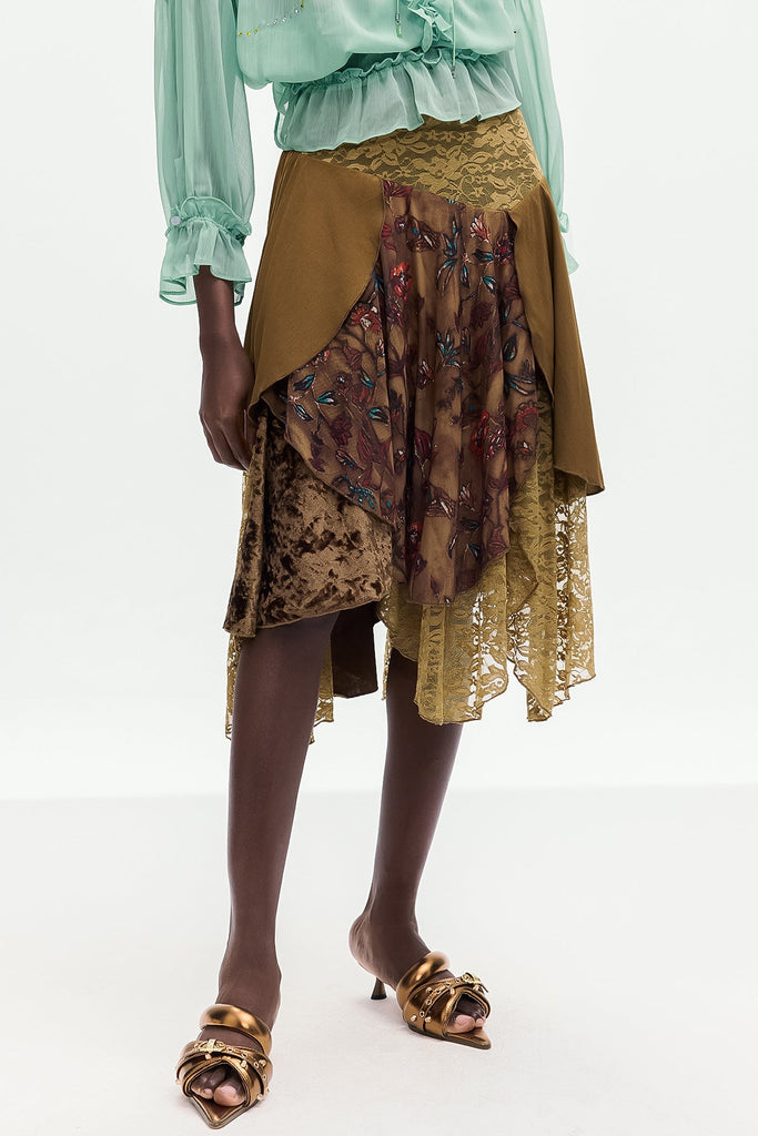 Bolortuyaa Lace Patchwork Midi Skirt - Stylish beautiful midi for special occasions | Buy Online