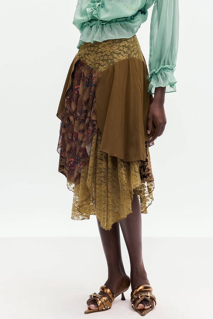 Stylish beautiful midi | Bolortuyaa Lace Patchwork Midi Skirt - Ideal for special occasions