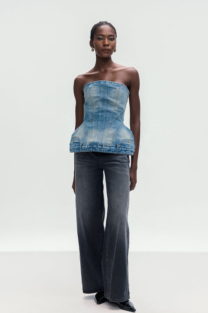 Bonifaas Deconstruct Strapless Denim Top - Stylish beautiful dress for special occasions | Buy Online