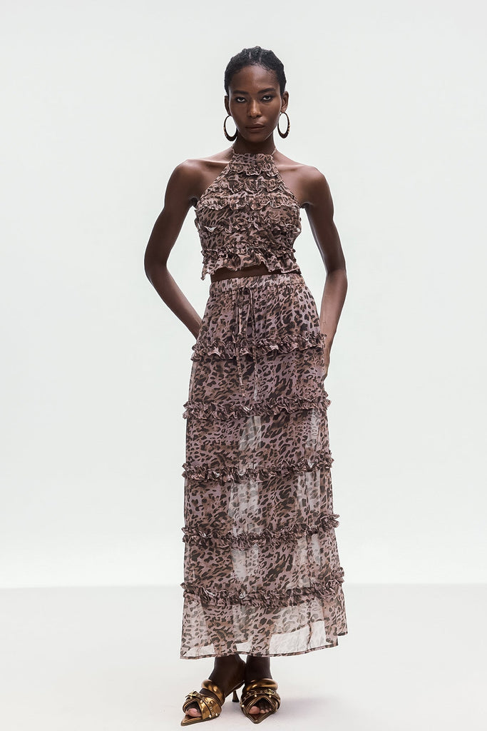Boniface Leopard Ruffle Skirt Set - Stylish beautiful dress for special occasions | Buy Online