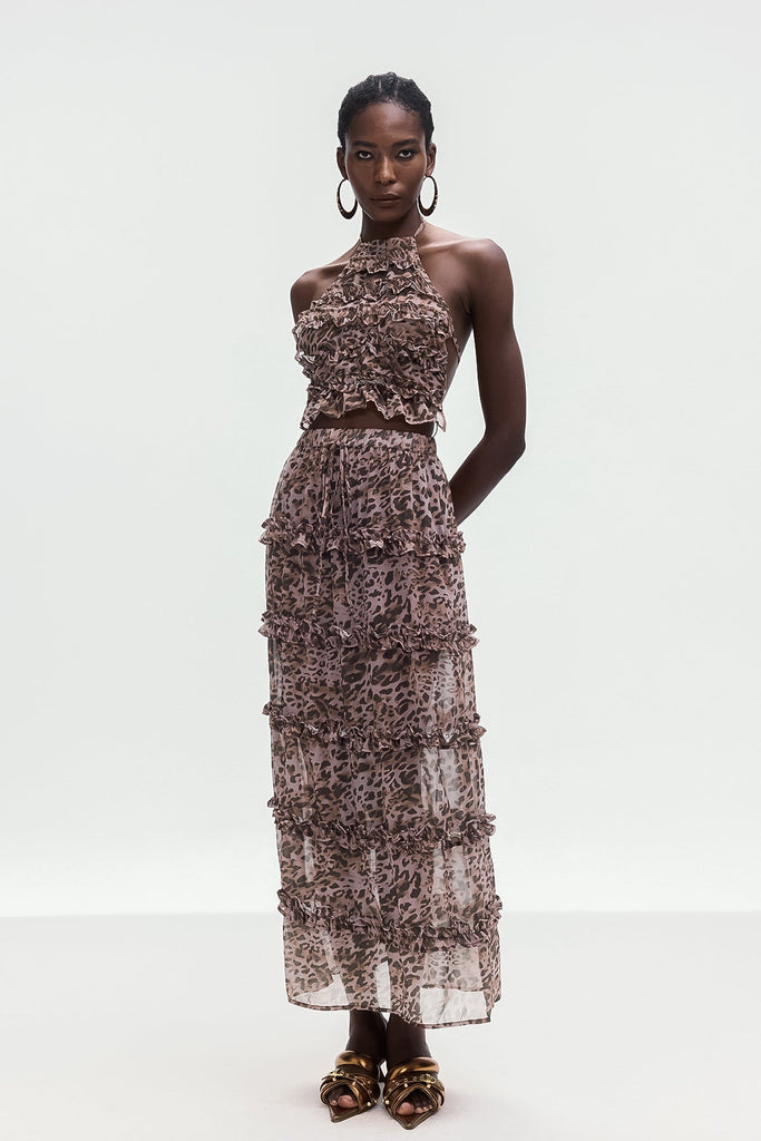 Boniface Leopard Ruffle Skirt Set - Stylish beautiful dress for special occasions | Buy Online