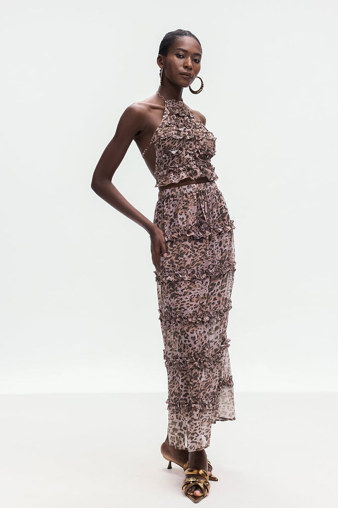 Boniface Leopard Ruffle Skirt Set - Stylish beautiful dress for special occasions | Buy Online