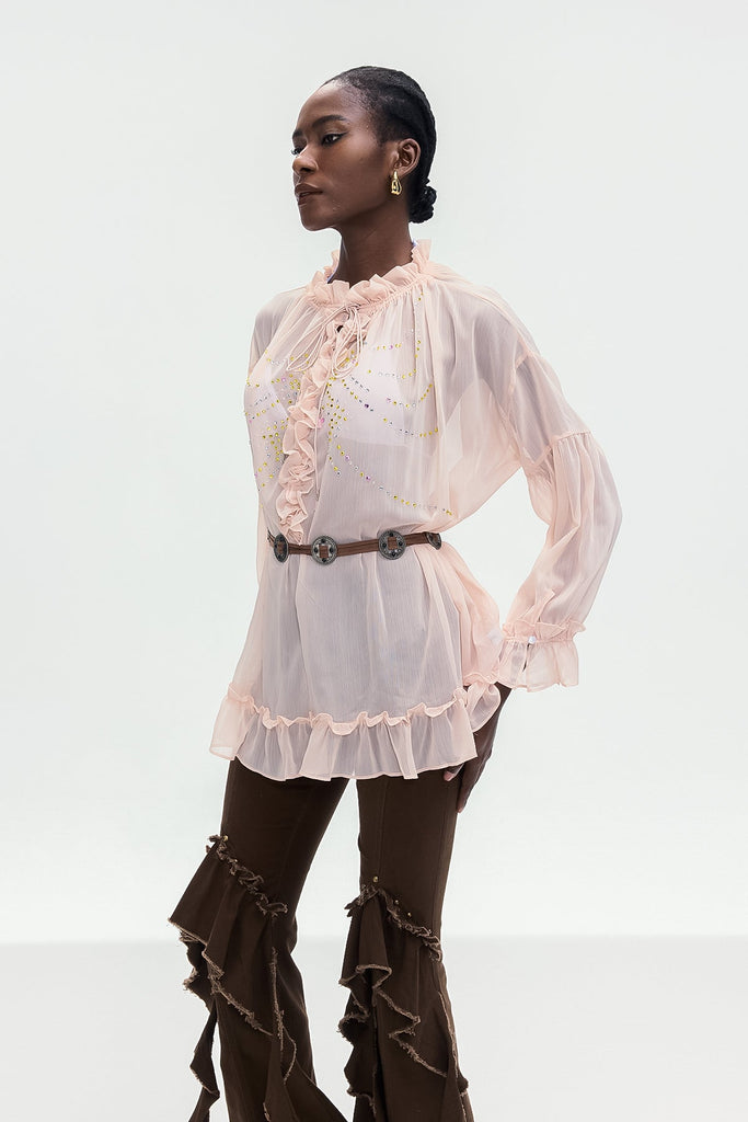 Stylish pink dress | Bonifaz Drawstring Ruffle Shirt In Pink - Ideal for special occasions