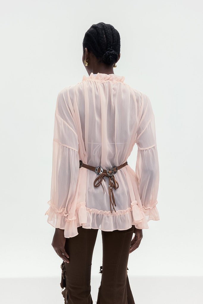 Bonifaz Drawstring Ruffle Shirt In Pink - Stylish pink dress for special occasions | Buy Online