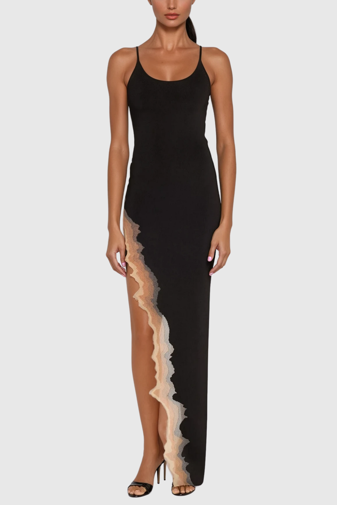 Stylish black dress | Borja Asymmetric Split Maxi Dress In Black - Ideal for special occasions