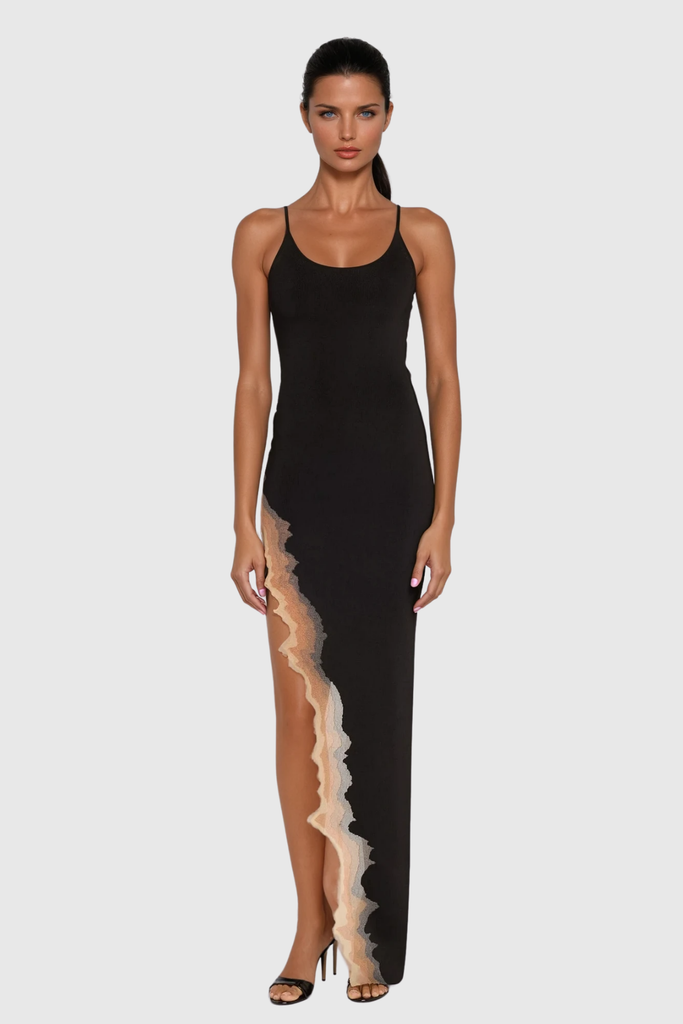 Borja Asymmetric Split Maxi Dress In Black - Stylish black dress for special occasions | Buy Online