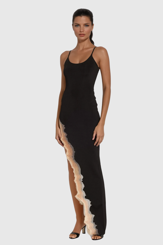 Stylish black dress | Borja Asymmetric Split Maxi Dress In Black - Ideal for special occasions