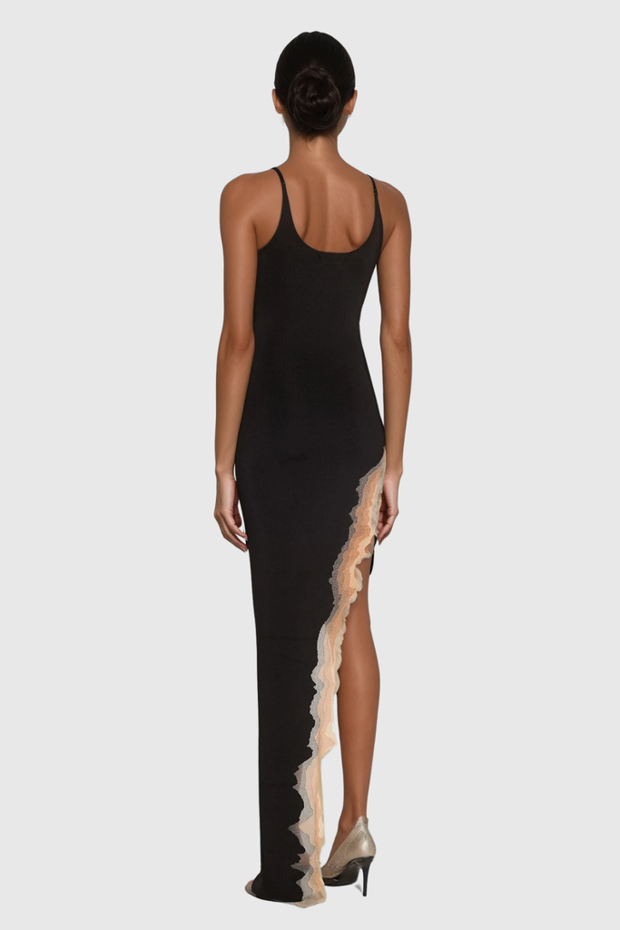 Stylish black dress | Borja Asymmetric Split Maxi Dress In Black - Ideal for special occasions