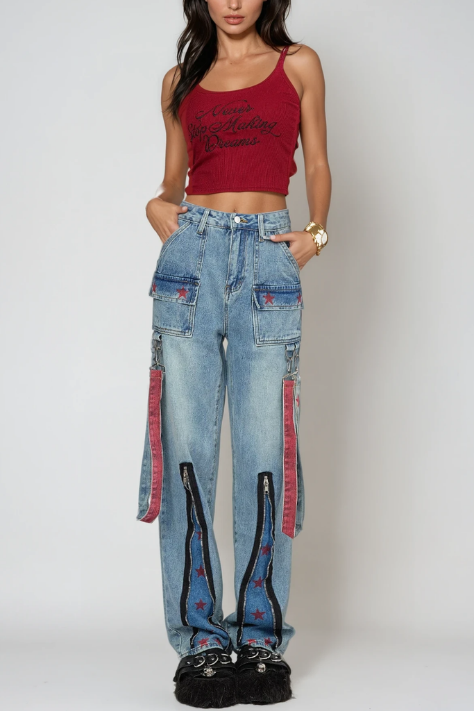 Stylish beautiful dress | Borut Star Zipper Straight Jeans - Ideal for special occasions