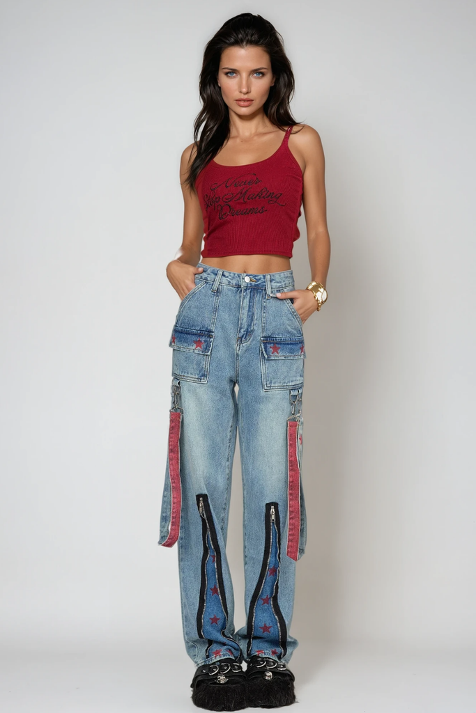 Stylish beautiful dress | Borut Star Zipper Straight Jeans - Ideal for special occasions