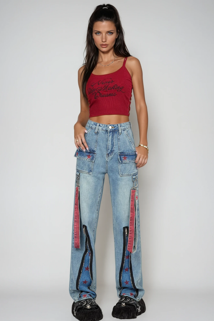 Stylish beautiful dress | Borut Star Zipper Straight Jeans - Ideal for special occasions