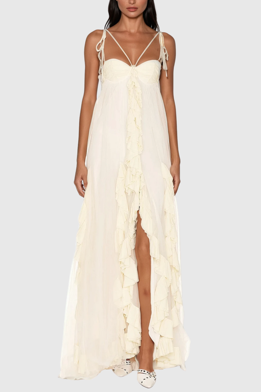 Borya Mesh Ruch Asymmetric Maxi Dress