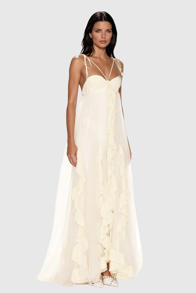 Borya Mesh Ruch Asymmetric Maxi Dress - Stylish beautiful dress for special occasions | Buy Online