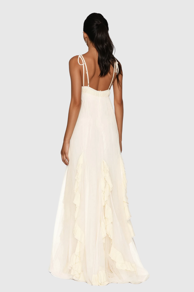 Borya Mesh Ruch Asymmetric Maxi Dress - Stylish beautiful dress for special occasions | Buy Online