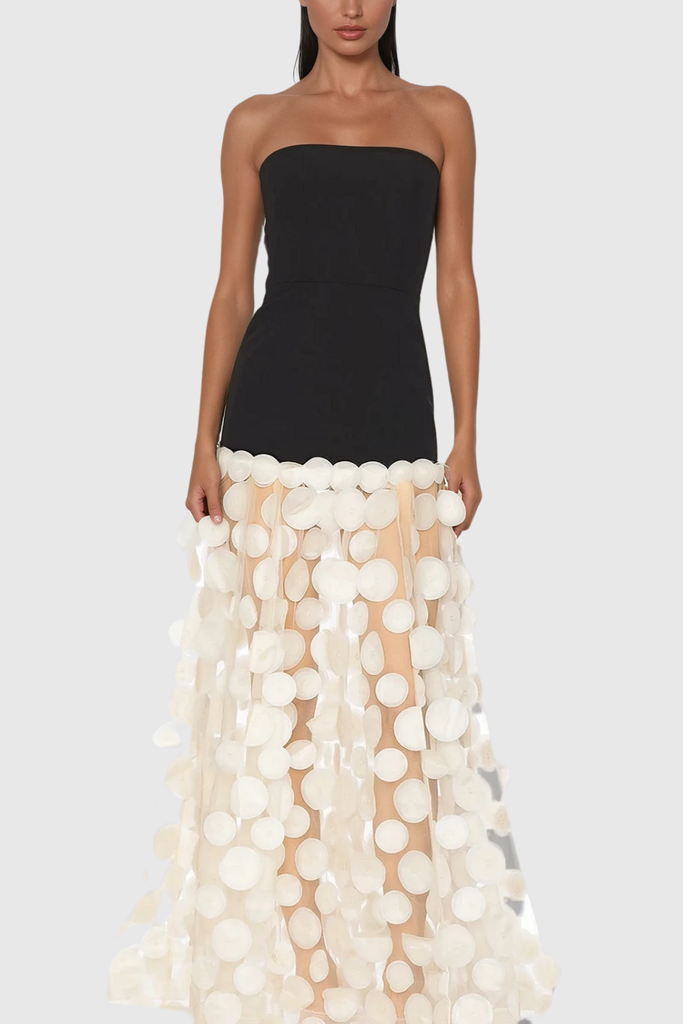 Stylish beautiful dress | Boryana Dot Strapless Maxi Dress In Apricot - Ideal for special occasions