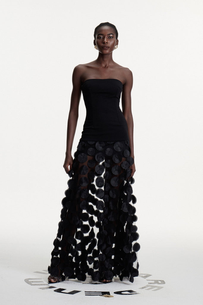 Boryana Dot Strapless Maxi Dress In Black - Stylish black dress for special occasions | Buy Online