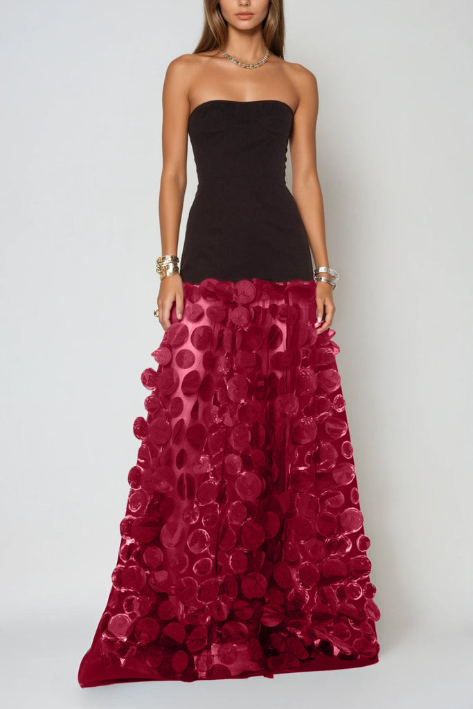 Boryana Dot Strapless Maxi Dress In Red - Stylish red dress for special occasions | Buy Online