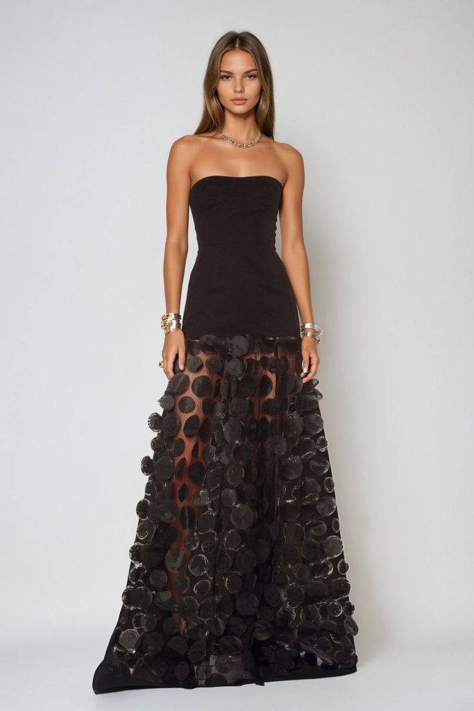 Shop  black dress - Perfect for special occasions | Boryana Dot Strapless Maxi Dress In Black