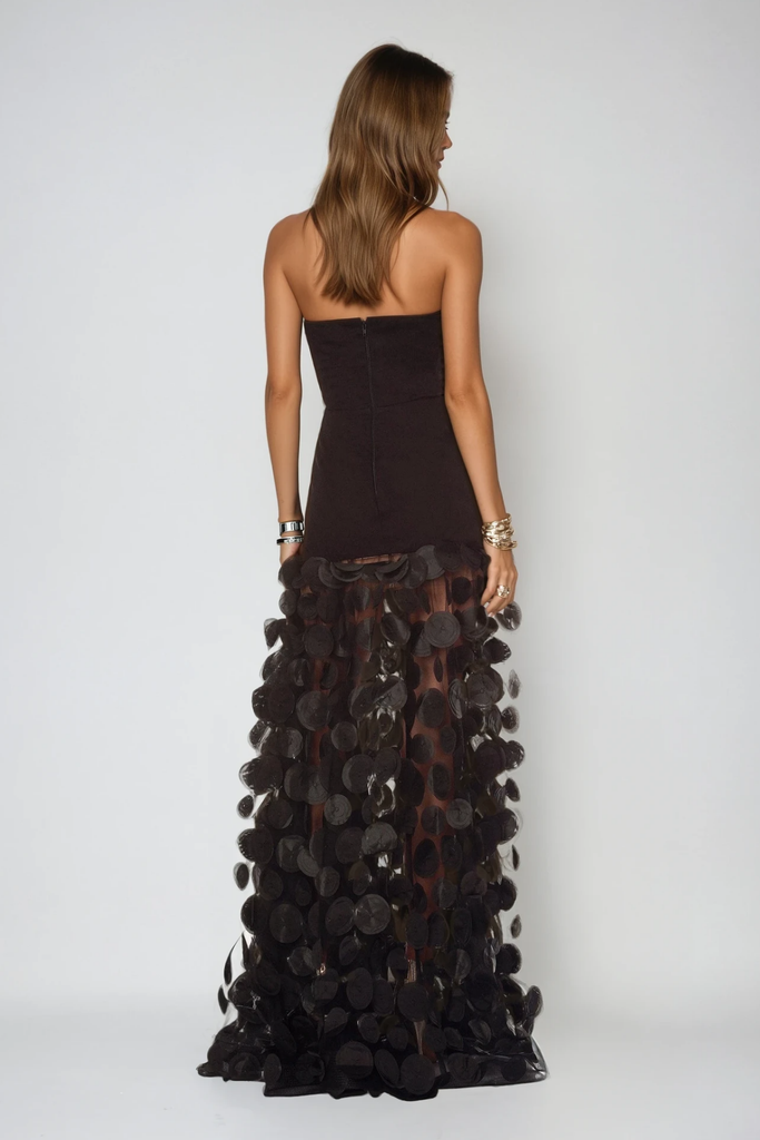 Stylish black dress | Boryana Dot Strapless Maxi Dress In Black - Ideal for special occasions