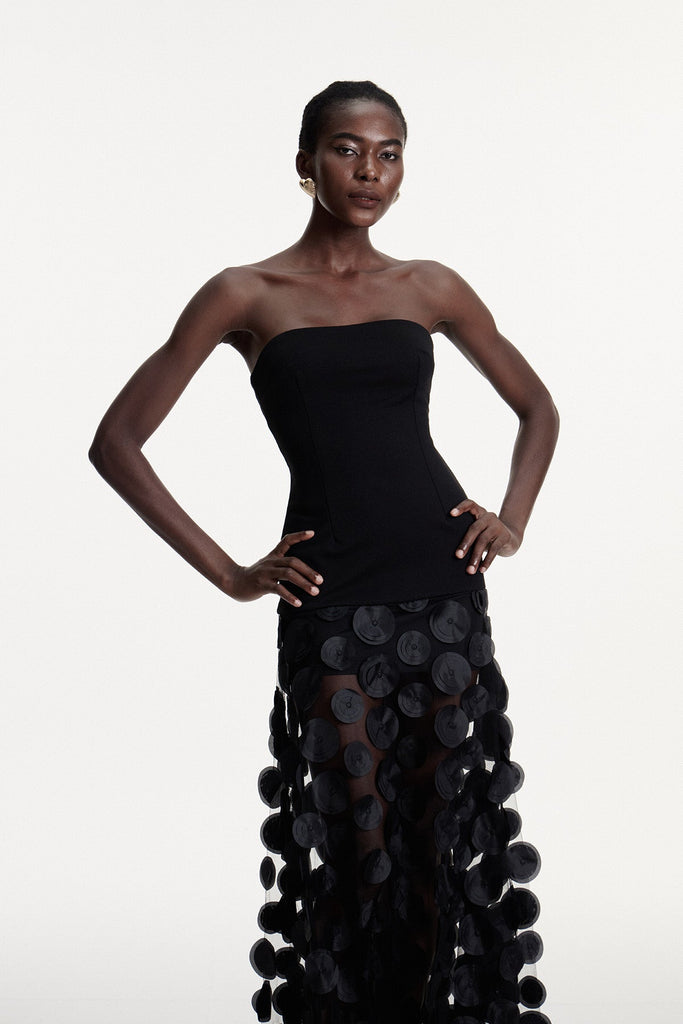 Stylish black dress | Boryana Dot Strapless Maxi Dress In Black - Ideal for special occasions