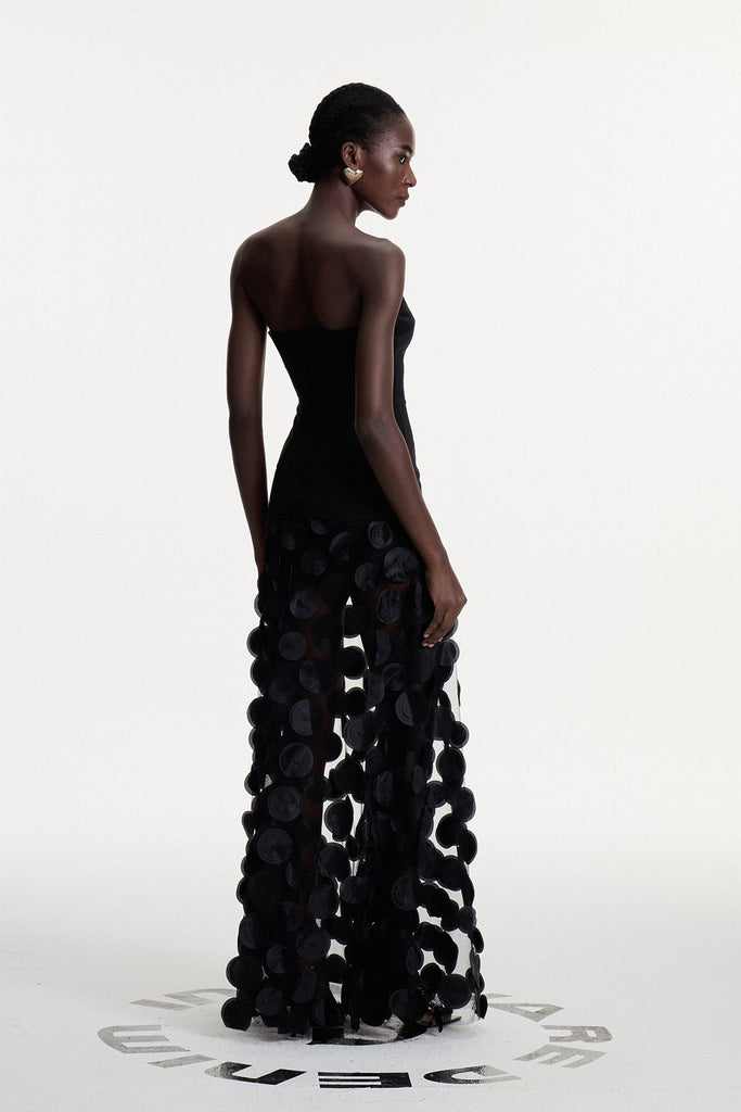 Stylish black dress | Boryana Dot Strapless Maxi Dress In Black - Ideal for special occasions