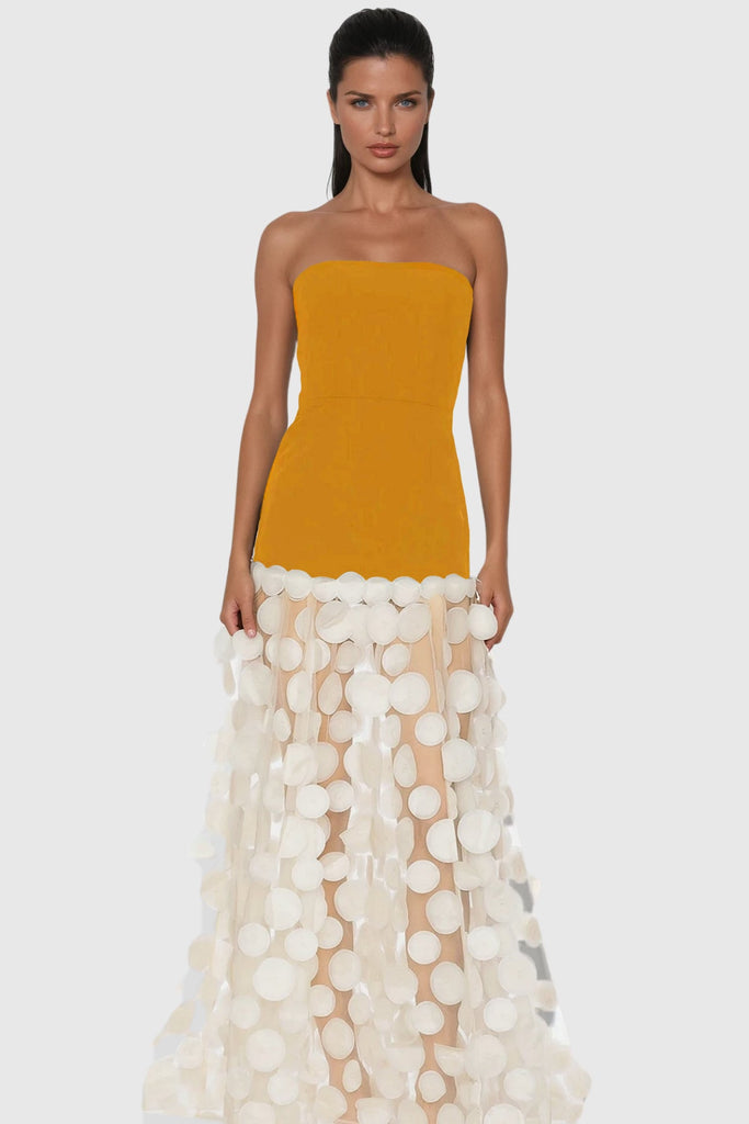 Shop  yellow dress - Perfect for special occasions | Boryana Dot Strapless Maxi Dress In Yellow