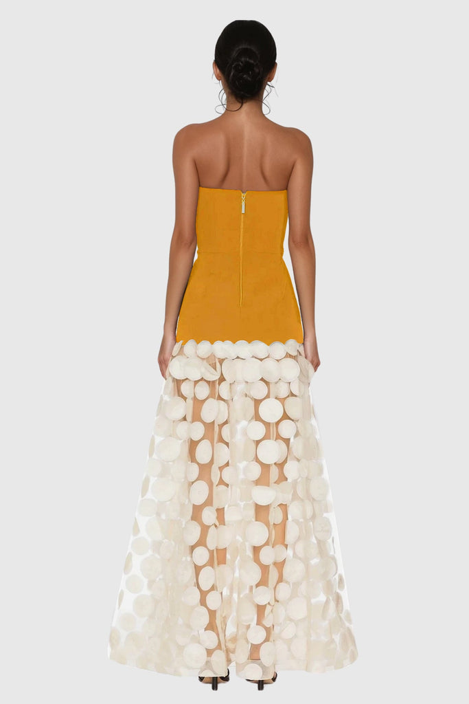 Shop  yellow dress - Perfect for special occasions | Boryana Dot Strapless Maxi Dress In Yellow