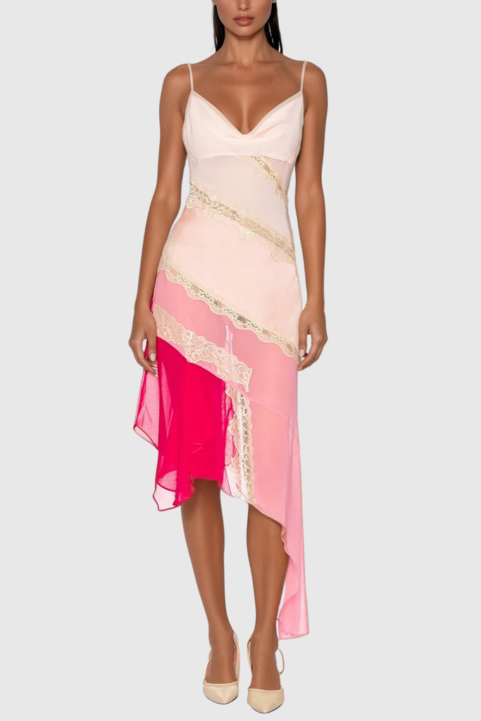 Shop  beautiful dress - Perfect for special occasions | Bose Lace Patchwork Asymmetric Midi Dress