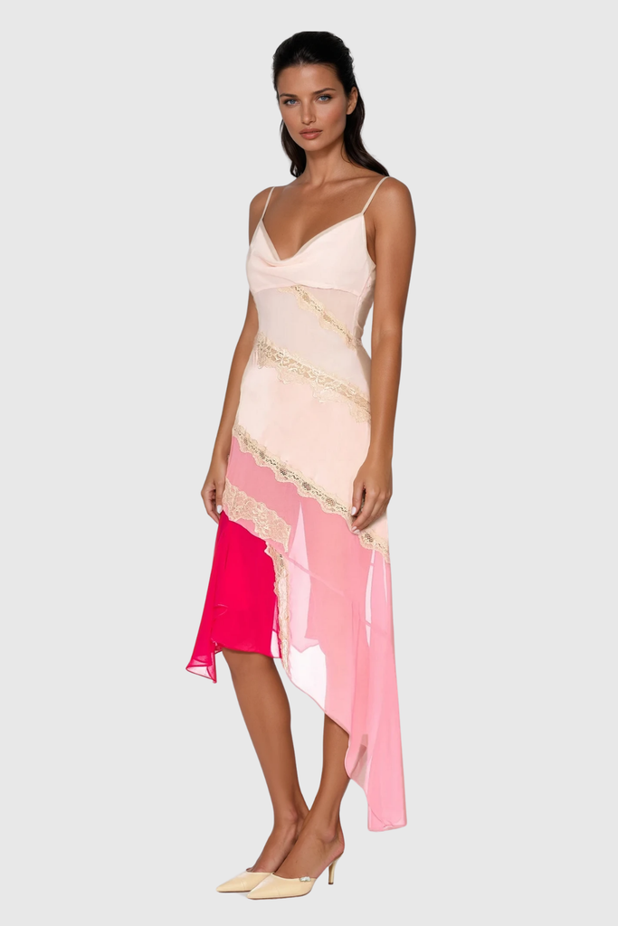 Bose Lace Patchwork Asymmetric Midi Dress - Stylish beautiful dress for special occasions | Buy Online