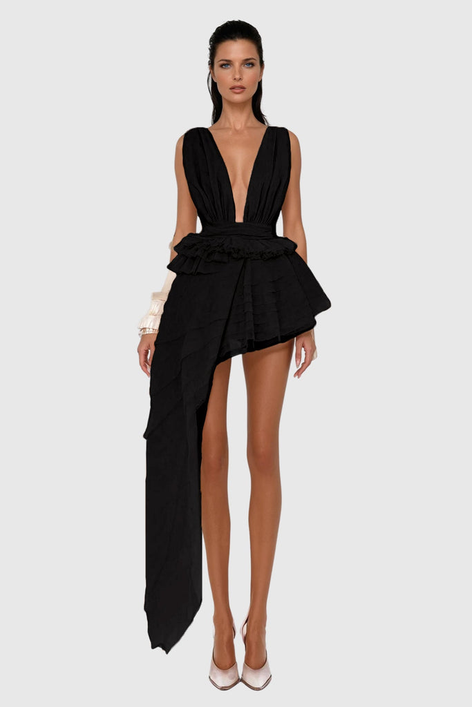 Shop  black dress - Perfect for special occasions | Bosmat Ruch Mesh Asymmetric Mini Dress In Black