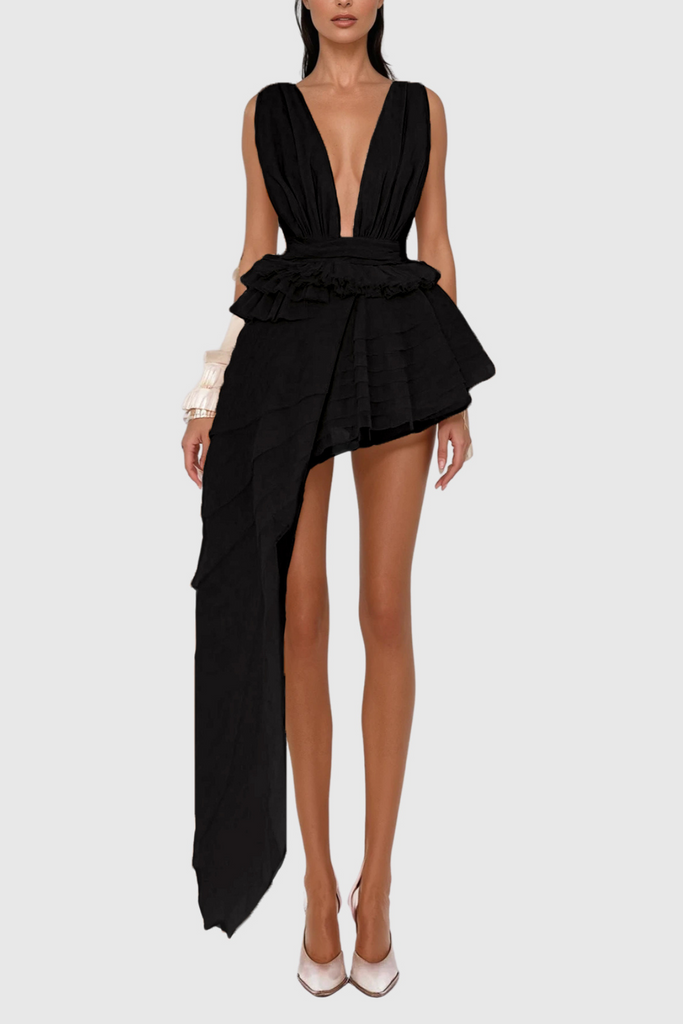 Shop  black dress - Perfect for special occasions | Bosmat Ruch Mesh Asymmetric Mini Dress In Black