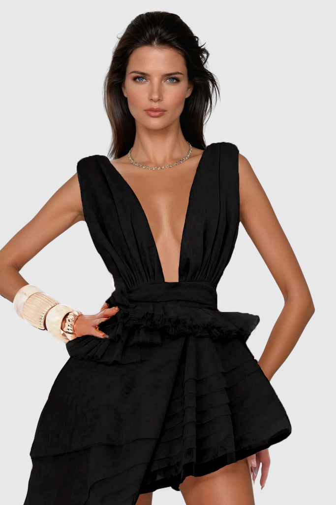 Shop  black dress - Perfect for special occasions | Bosmat Ruch Mesh Asymmetric Mini Dress In Black