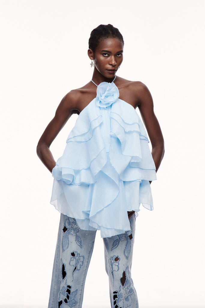 Stylish blue dress | Boudewijn Flower Ruffle Mini Dress In Blue - Ideal for special occasions