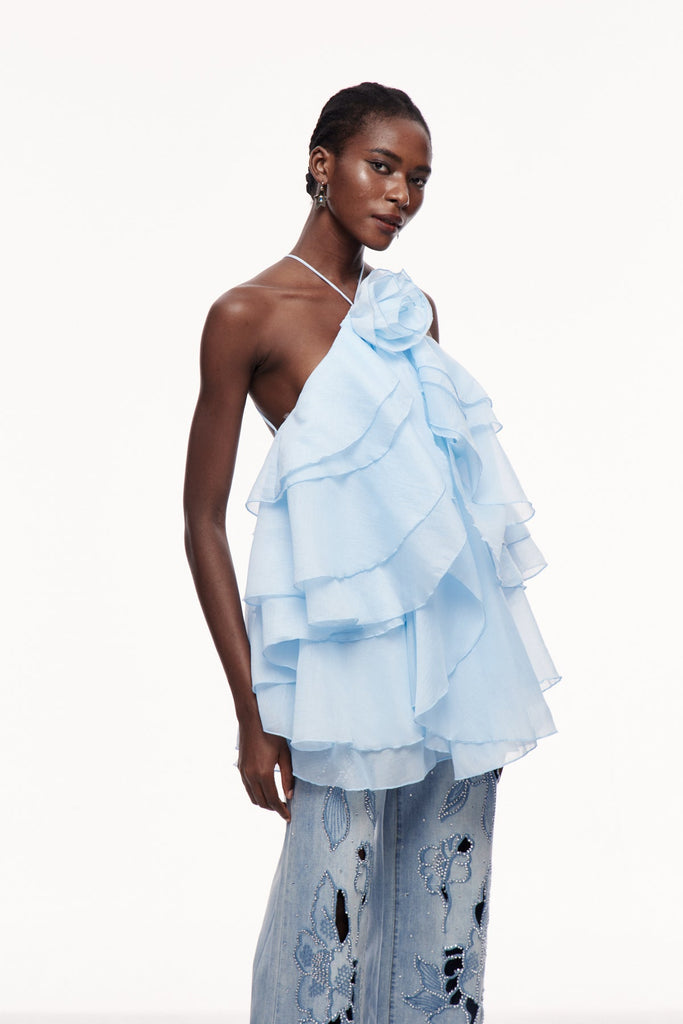 Shop  blue dress - Perfect for special occasions | Boudewijn Flower Ruffle Mini Dress In Blue