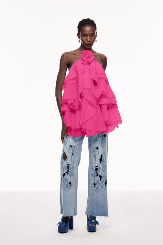 Boudewijn Flower Ruffle Mini Dress In Rose