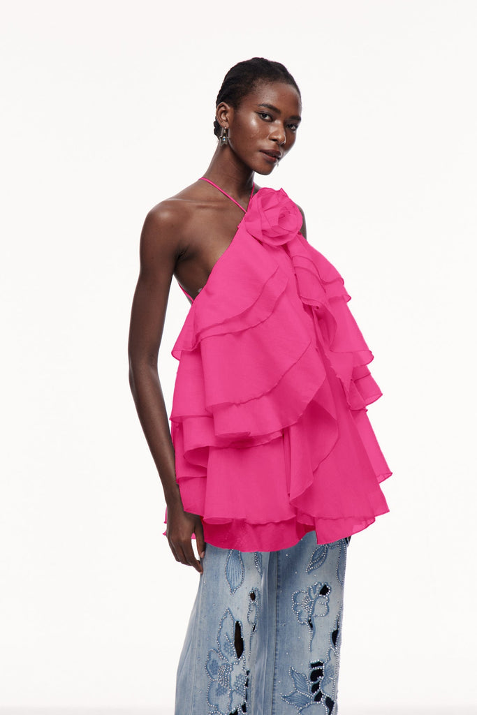 Boudewijn Flower Ruffle Mini Dress In Rose - Stylish beautiful dress for special occasions | Buy Online